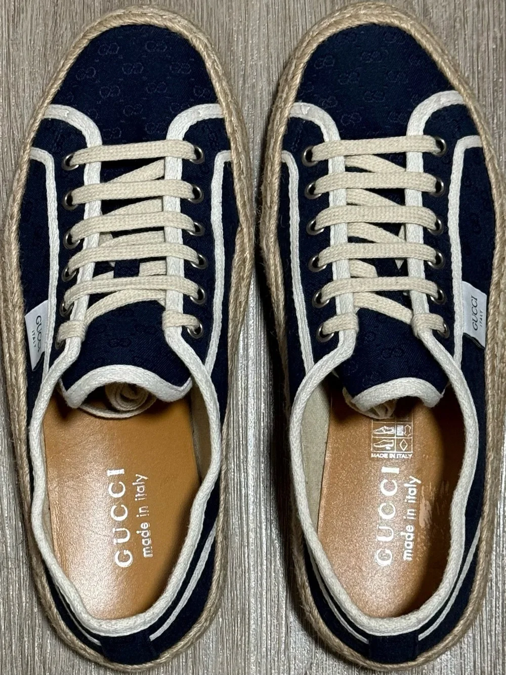 Gucci GG Monogram Canvas Espadrille Sneakers Blue Men’s Size 8.5.. Woman’s Sz 10